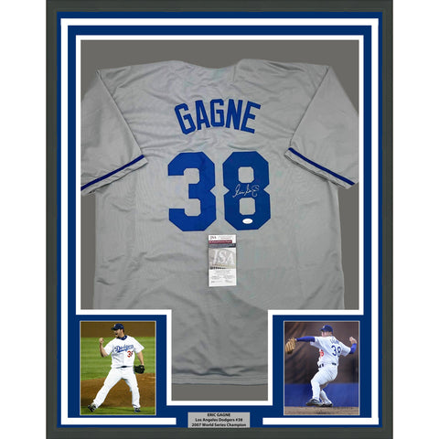 Framed Autographed/Signed Eric Gagne 35x39 Los Angeles LA Grey Jersey JSA COA