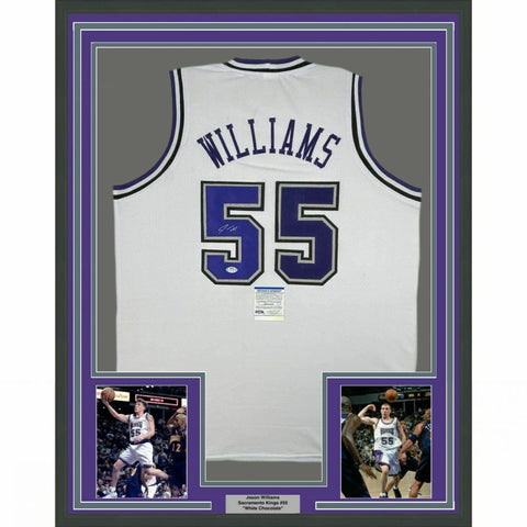 FRAMED Autographed/Signed JASON WILLIAMS 33x42 Sacramento White Jersey PSA COA