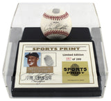 Cardinals Enos Slaughter Signed Thumbprint Baseball LE #'d/200 Display Case BAS