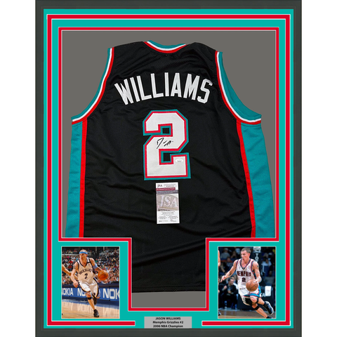 Framed Autographed/Signed Jason Williams 33x42 Memphis Black Jersey JSA COA