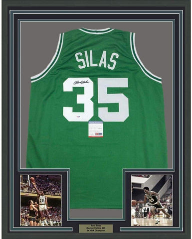 Framed Autographed/Signed Paul Silas 33x42 Boston Green Jersey PSA/DNA COA