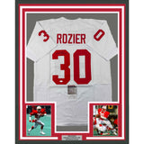 Framed Autographed/Signed Mike Rozier 33x42 Nebraska White Jersey JSA COA