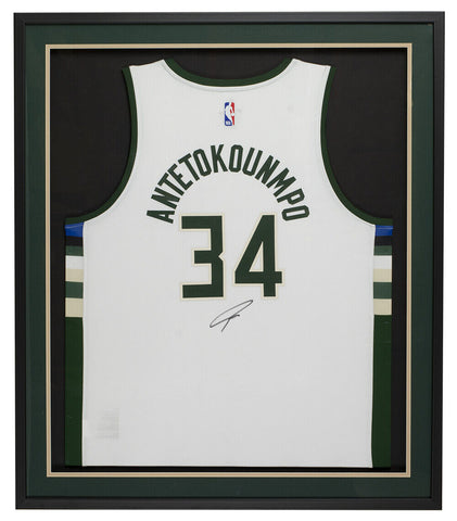 Giannis Antetokounmpo Signed Framed White Authentic Swingman Bucks Jersey BAS