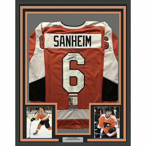 FRAMED Autographed/Signed TRAVIS SANHEIM 33x42 Philly Orange Jersey JSA COA Auto