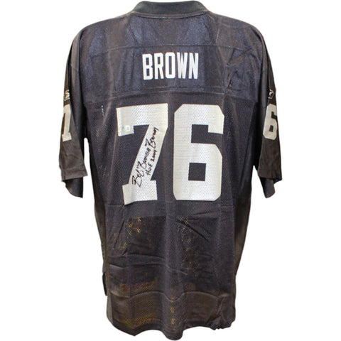 Bob Brown Signed Oakland Raiders Reebok Black L Jersey HOF BAS 48475