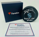 PHILIPP GRUBAUER Autographed "Release The Kraken" Official Game Puck FANATICS