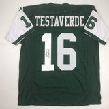 Autographed/Signed VINNY TESTAVERDE New York Green Football Jersey JSA COA Auto