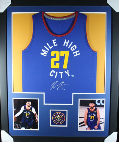 Jamal Murray Autographed/Signed Pro Style Framed Blue XL Jersey FAN 40118