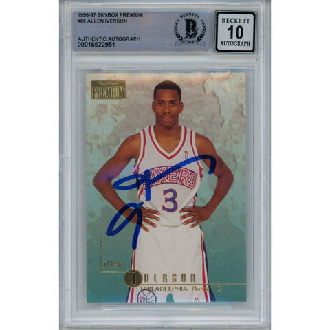 Allen Iverson Autographed 1996 Skybox 85 Trading Card 10 Grade Beckett 47025