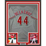 Framed Autographed/Signed Elly De La Cruz 33x42 Cincinnati Grey Jersey BAS COA