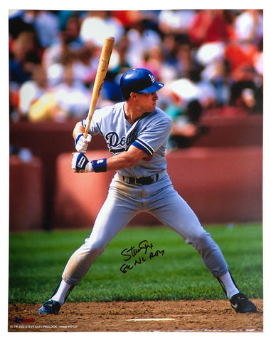 Steve Sax Signed Dodgers Batting Action 16x20 Photo w/82 NL ROY - (SCHWARTZ COA)