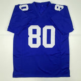 Autographed/Signed JEREMY SHOCKEY New York Blue Football Jersey JSA COA Auto