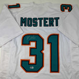 Autographed/Signed Raheem Mostert Miami White Football Jersey Beckett BAS COA