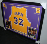 Magic Johnson Signed Lakers 35" x 43" Framed Jersey (JSA COA) 5xNBA Champion