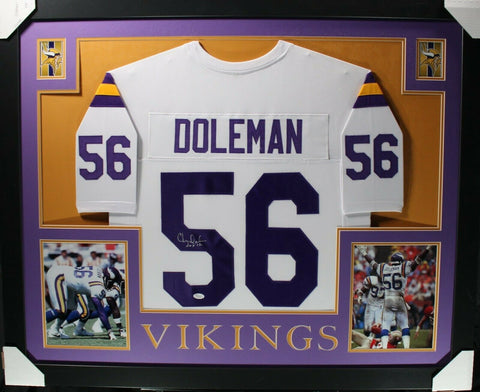 CHRIS DOLEMAN (Vikings white SKYLINE) Signed Autographed Framed Jersey JSA