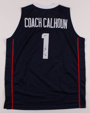 Jim Calhoun Signed UConn Huskies Jersey (Beckett COA) NCAA Hall of Fame Coach