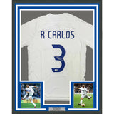 Framed Autographed/Signed Roberto Carlos 35x39 Real Madrid Jersey Beckett COA