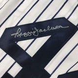 Autographed/Signed Reggie Jackson New York NY Pinstripe Jersey JSA COA