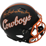 Barry Sanders Thurman Thomas Signed Ok. St. Cowboys Black Pro Helmet BAS 45449