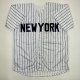 Autographed/Signed Oswald Peraza New York Pinstripe Baseball Jersey JSA COA