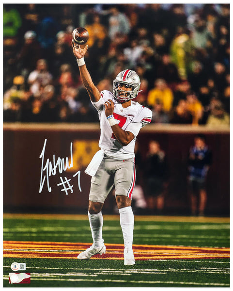 C.J. (CJ) Stroud Signed Ohio State Passing Action 16x20 Photo - (BECKETT COA)