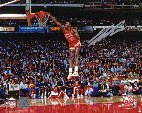 Dominique Wilkins Signed Hawks One Hand Dunk 8x10 Photo - (SCHWARTZ COA)