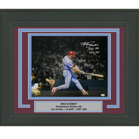 FRAMED Autographed/Signed MIKE SCHMIDT 500th HR Inscription 16x20 Photo JSA COA