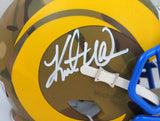 Kurt Warner Autographed St. Louis Rams Camo Speed Mini Helmet- Beckett W *White