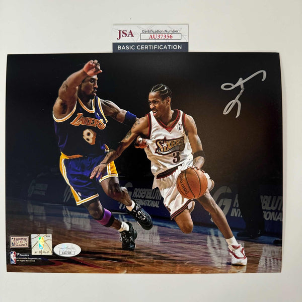 Autographed/Signed Allen Iverson vs. Kobe Philadelphia 76ers 8x10 Photo JSA COA