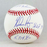 Nolan Ryan Autographed Rawlings OML Baseball W/ 3 Inscriptions- AIV Hologram