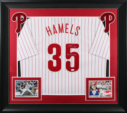 Cole Hamels "08 WS MVP" Signed White Pinstripe Pro Style Framed Jersey JSA Wit