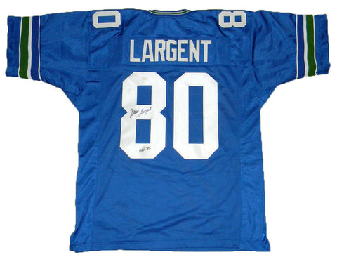 STEVE LARGENT SIGNED AUTOGRAPHED SEATTLE SEAHAWKS #80 BLUE JERSEY JSA W/ HOF 95