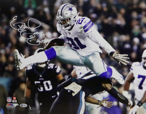 Ezekiel Elliott Signed Cowboys 16x20 PF Photo Jumping Side View- Beckett Auth