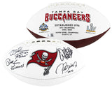 Bucs (4) Sapp, Brooks, Barber +1 Signed White Panel Logo Football W/ Case BAS W