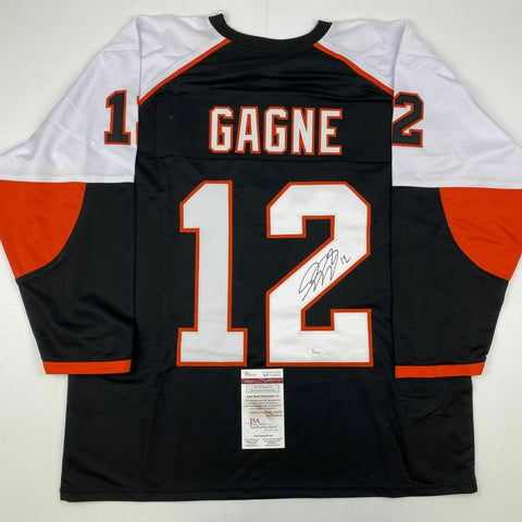 Autographed/Signed SIMON GAGNE Philadelphia Black Hockey Jersey JSA COA Auto