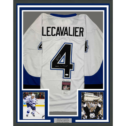 Framed Autographed/Signed Vincent Lecavalier 35x39 TB White Jersey JSA COA