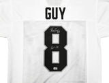 OAKLAND RAIDERS RAY GUY AUTOGRAPHED WHITE JERSEY "HOF-'14" BECKETT BAS QR 230014