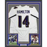 Framed Autographed/Signed Kyle Hamilton 35x39 Baltimore White Jersey BAS COA