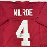 Autographed/Signed Jalen Milroe Alabama Red College Football Jersey JSA COA