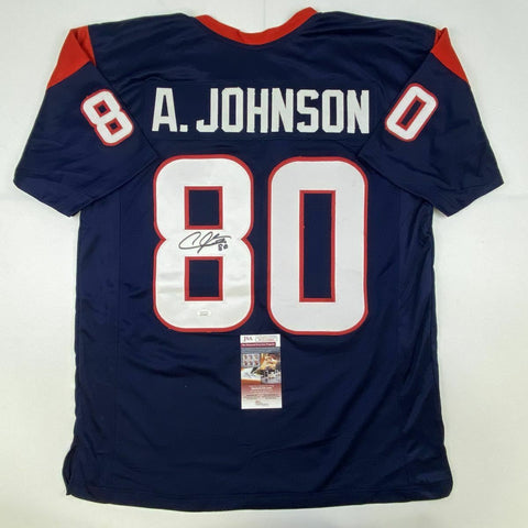 Autographed/Signed ANDRE JOHNSON Houston Blue Football Jersey JSA COA Auto