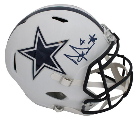 Dak Prescott Autographed Dallas Cowboys Flat White F/S Helmet Beckett 39752