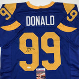 Autographed/Signed Aaron Donald Los Angeles LA Retro Blue Jersey JSA COA