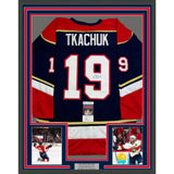 Framed Autographed/Signed Matthew Tkachuk 35x39 Florida Blue Jersey JSA COA