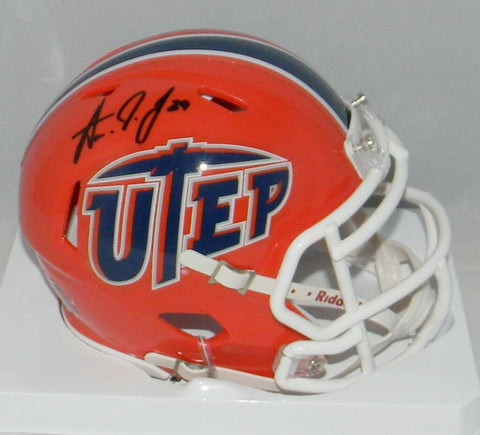 AARON JONES SIGNED AUTOGRAPHED UTEP MINERS SPEED MINI HELMET JSA