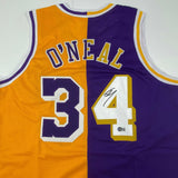 Autographed/Signed Shaquille Shaq O'Neal Los Angeles Split Jersey Beckett COA