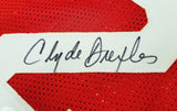 HOUSTON ROCKETS CLYDE DREXLER AUTOGRAPHED RED JERSEY THE GLIDE JSA STOCK #202350