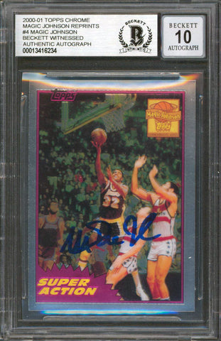 Lakers Magic Johnson Signed 2000 Topps Chrome #4 Card Auto 10! BAS Slabbed