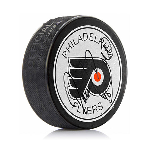 Daniel Briere Philadelphia Flyers Autographed White Hockey Logo Puck JSA PSA