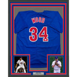 Framed Autographed/Signed Kerry Wood 98 ROY 35x39 Blue Jersey Beckett BAS COA