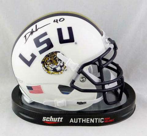 Devin White Autographed LSU Tigers White Schutt Mini Helmet-Beckett Auth *Black